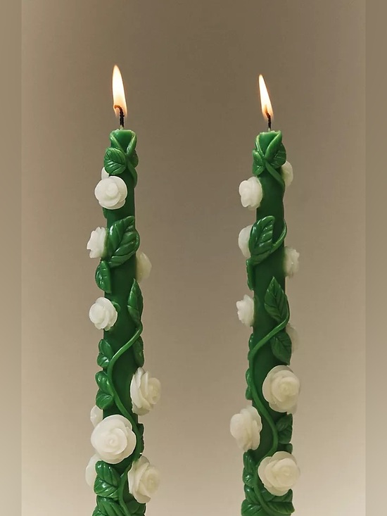 Anthropologie Other - Anthropologie NIB Rose Vine Taper Candles Set Hand Painted Floral